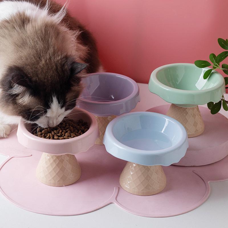 1pc Ceramic Cat Bowl, Pet Bowl, Ice Cream Bowl, High Foot Slanted Mouth, Neck Protection, Anti Knock Cat and Dog Bowl