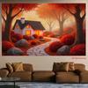 2D Plane 1 Piece of Orange Autumn White House Suitable As a Banner Background Fabric for Outdoor Celebrations