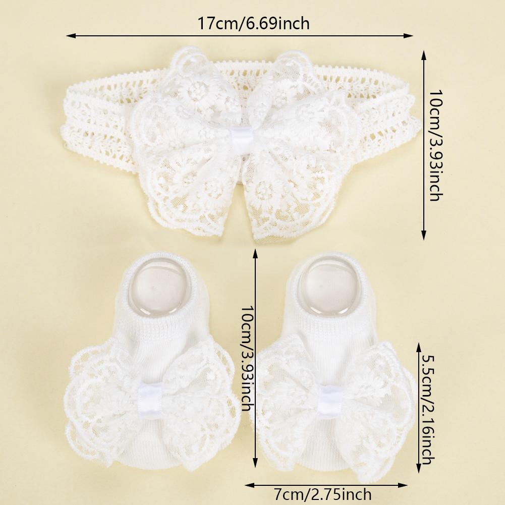 3 Stück/Set Creme Spitze Baby Stirnbänder&Socken Neugeborene Prinzessin Mädchen Breit Strass Perle Elastische Haarbänder Kinder Kopfschmuck Po Requisiten