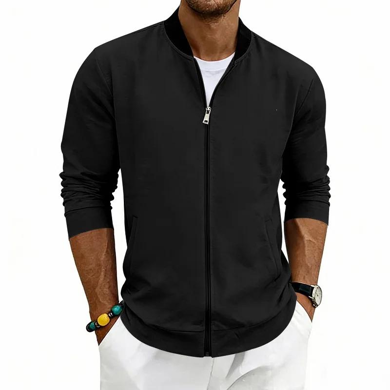 Herren Einfarbige Baseballkragenjacke Lässige Reißverschluss-Bomberjacke Leichter Streetwear-Mantel für Frühling Herbst