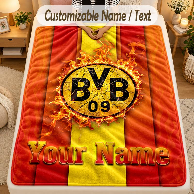 Flannel BlanketBorussia Dortmund Custom Name Text Personalized Soft Warm Throw Blanket Home Decor Gift