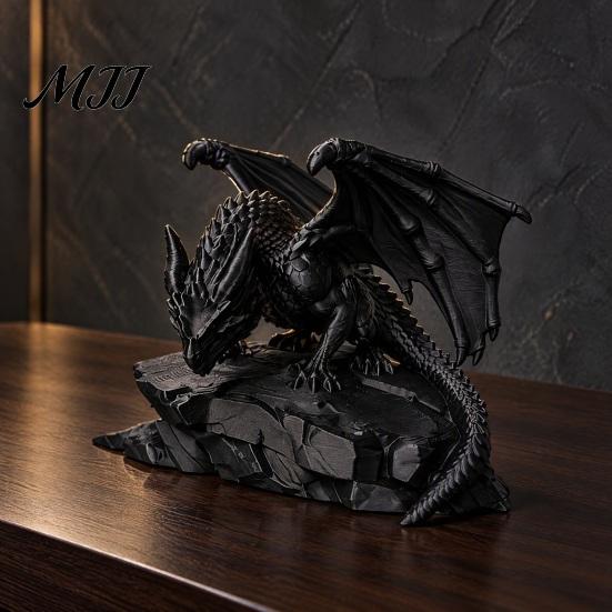Handmade Look PLA Craft 3D Printed Rock Dragon Statue, Fantasy Figurine, Gothic Desktop Office Decoration for Style Bookshelf Decor, Collectible