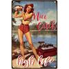 Vintage Fishing Lady Metal Tin Sign  Retro Boho Style Metal Tin Sign Vintage Fishing Lady Wall Art Multipurpose Iron Poster
