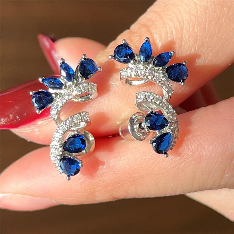 925 Sterling Silver Stud Earrings for Women Temperament Elegant Blue CZ Earrings Wedding Engagement Party Drop Shipping Jewelry