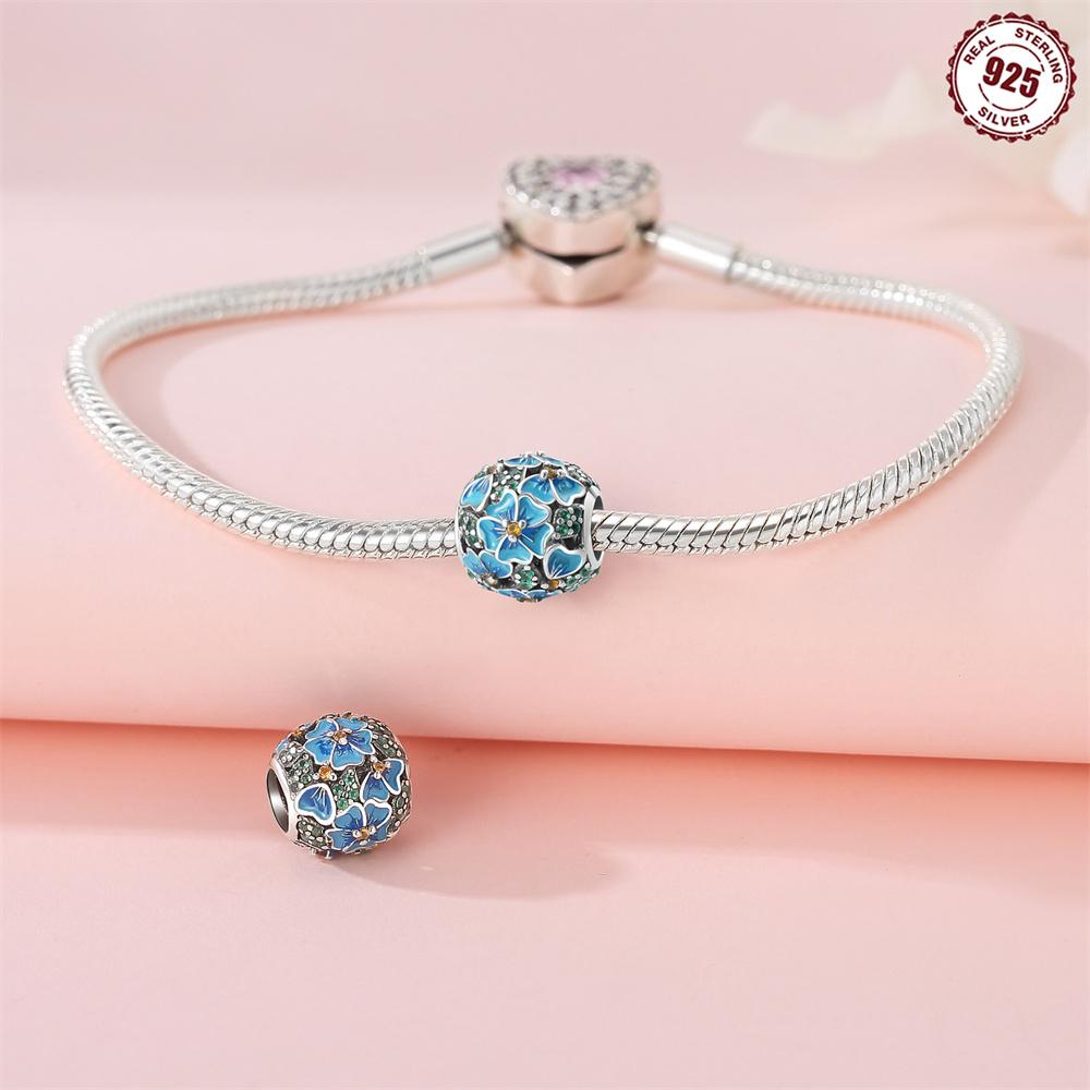 Authentic copper Charm Bead Charms Luxury Blue Cherry Blossom Hollow Bead Charms Compatible With Bracelets Diy Women Making Delicate Gift