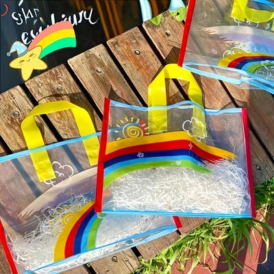 Lot de 25, Transparentes, Sacs Cadeaux en Matière PE avec Design Arc-en-ciel, Sacs Shopping Légers et Durables pour Shopping, Mariages, Anniversaires et Fêtes