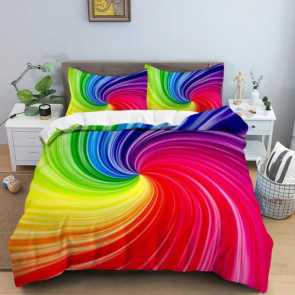 3D Duvet Cover Set Abstract Bedding Set Luxury Rainbow Swirl Quilt Cover With Zipper Closure Queen Size Comforter Cover