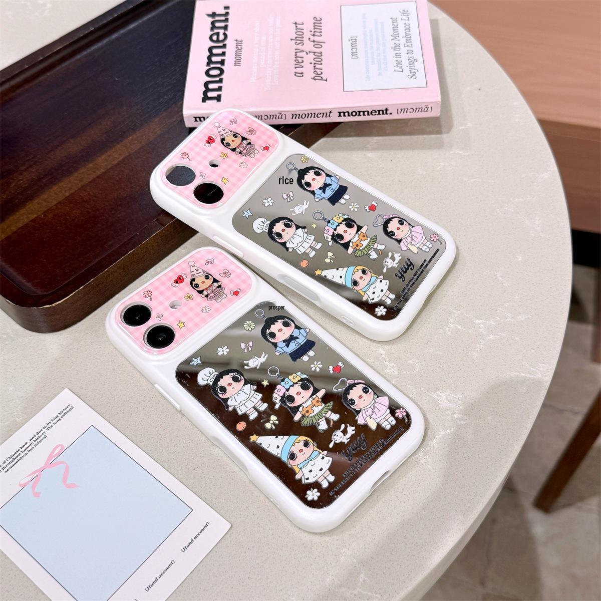 

Cartoon Window Mirror Case for iPhone 15/17/16 Pro Max, Little Jade Apple Design. iPhone 17