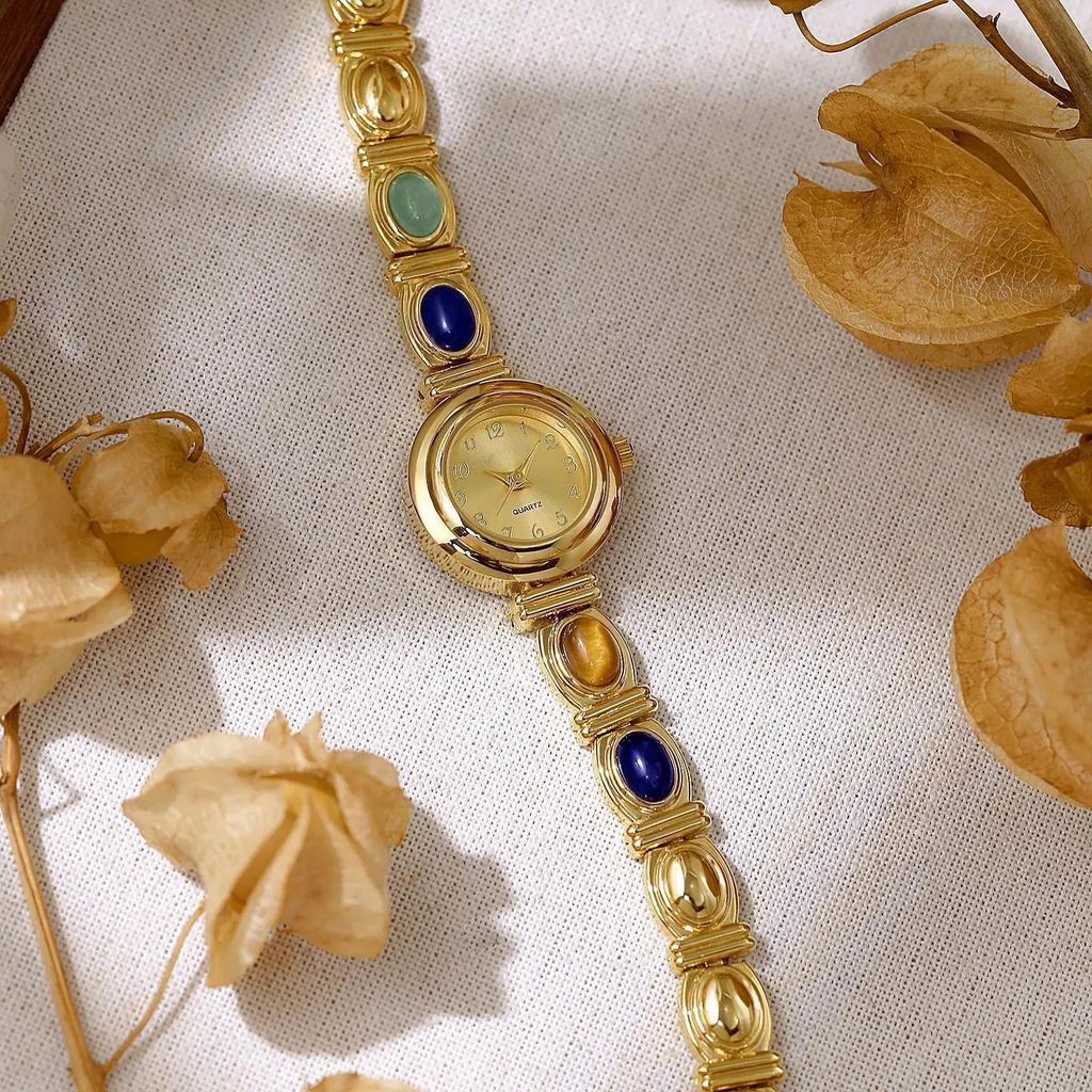 Woman Vintage Watch Colorful Jewelry Jade Dial Quartz Wristwatch Clock