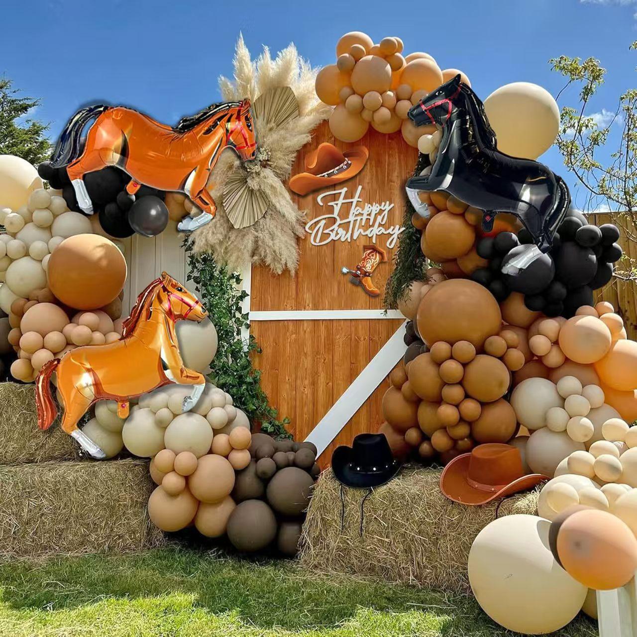 

143 Украшения для вечеринки в стиле западного ковбоя, Набор венка из воздушных шаров с лошадьми для дня рождения, ферма Set as shown