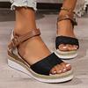 Large women's pleated hemp rope open toed sponge cake thick soled sandals