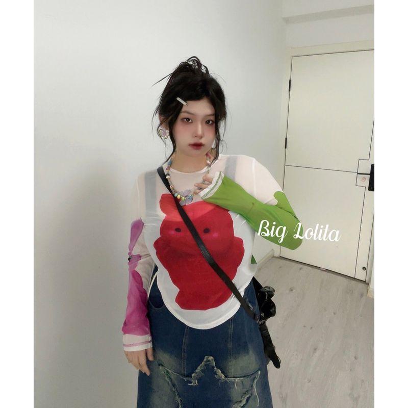 

Yu Shuxin Same Style Print Long-Sleeved T-shirt Fashion Mesh In stock and fast delivery XL