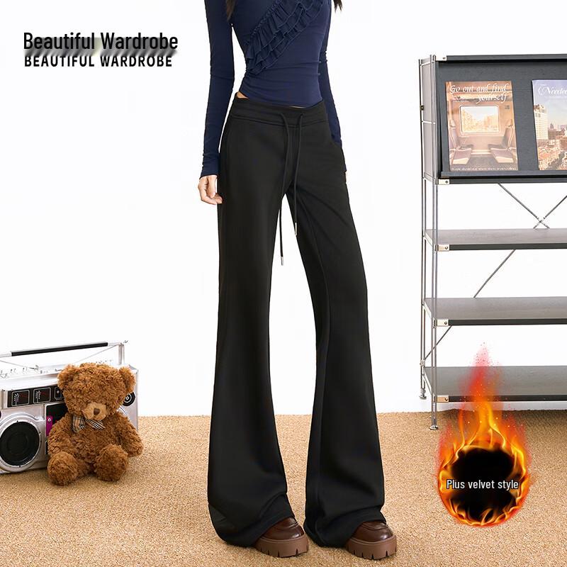 Beautiful Wardrobe Women's High-Waist Fleece-Lined Flared Sweatpants