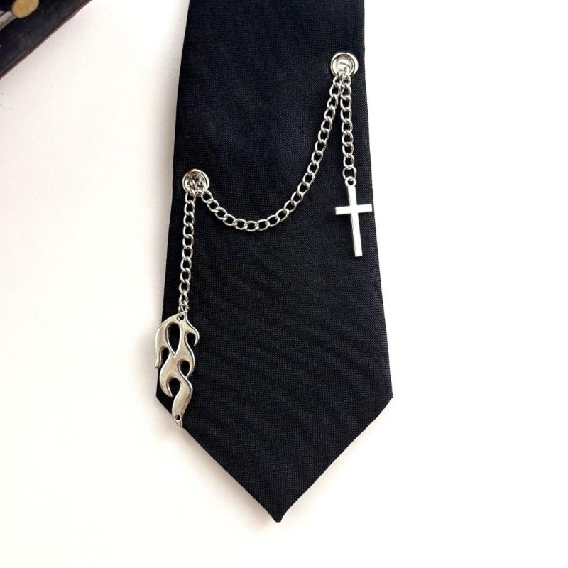 PreTied Women Necktie With Quick Zipper Design Fashion 2000s Punk Chain Decors Neck Tie For Business Event Gathering