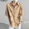 INCERUN Oversized Men Shirts Lapel Short Sleeve Cartoon Print Casual Tops