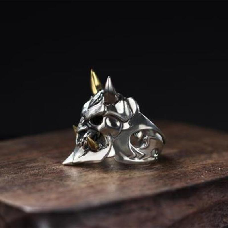 Retro Prajna Mask Ring for Men Punk Gothic Rock Hiphop Adjustable Open Ring Handmade Designer Jewelry Biker Accessories Man Gift