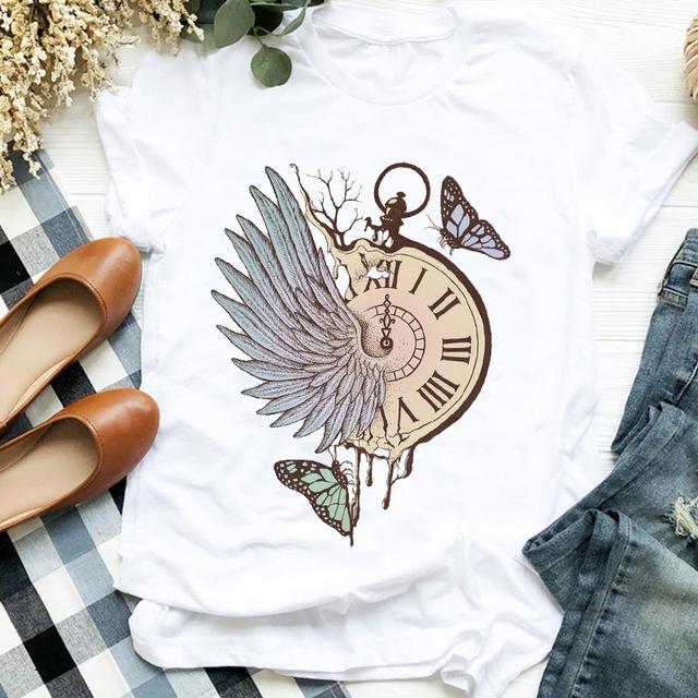 Women Lady Flower Butterfly Cartoon Printing 90s Fashion Print Shirt Clothes T Tee Womens Tshirt For Female Top Graphic T -Shirt
