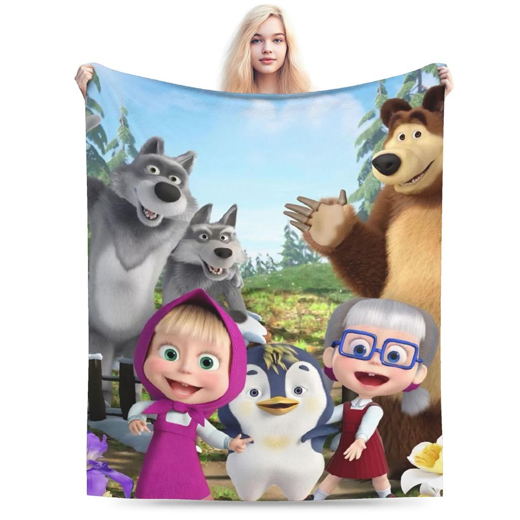Coperta M-Masha e Orso Morbida Novità Peluche Biancheria da Letto Plaid Per Bambine Bambini Esterno Flanella Copriletto Coperta da Letto