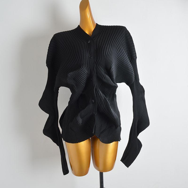 

Sweater Women s Stylish Niche New Style Asymmetrical Loose and Idle Fashionable Top Black Knitting Cardigan Outer Wear Figure color Fashionable pop Tops All yards