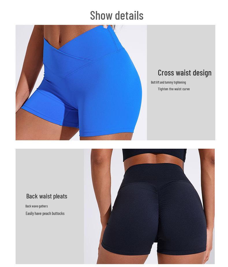 Women's High Waist Pleated Quick-Dry Yoga Shorts - Peach Hip Lifting Fitness Running Pants