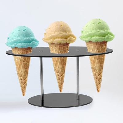 3 Delikli Dondurma Külahı Tutucu Şeffaf Krema Külahı Teşhir Standı Waffle El Rulosu