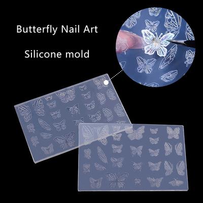 Forma na vyřezávání nehtů Motýl Silikonová 3D razítkovací destička na nehty Šablony na nehty Nástroje DIY UV gel Manikúrní nástroje Nadšenci do nehtového umění
