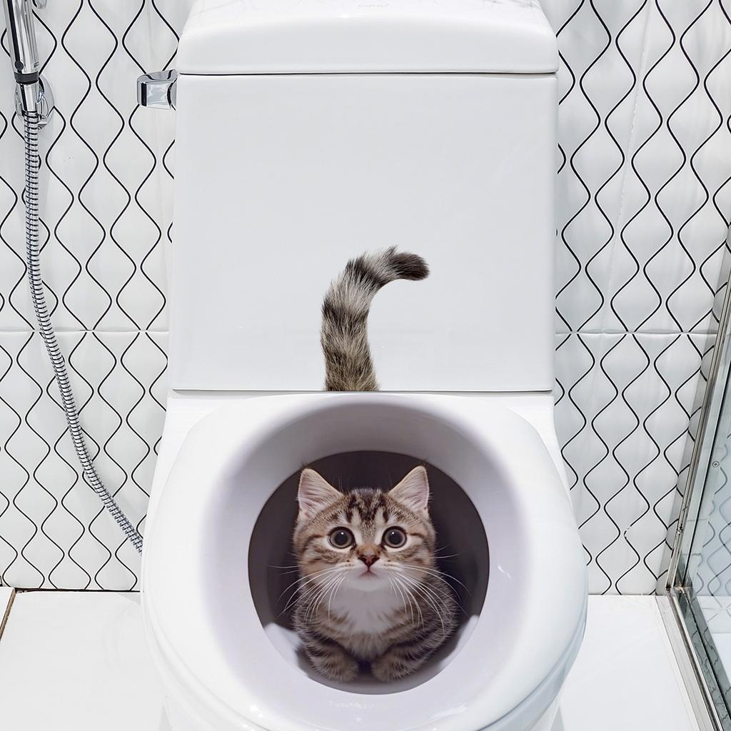 Toilettenaufkleber 3D Katze Lebhafter Wandaufkleber Mode Lieblich Tier PVC Wasserdichte Aufkleber Für Badezimmer Toilette Küche Dekorativ