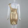 Gold-Stamped Silver Oblique Shoulder Bandage Evening Dress