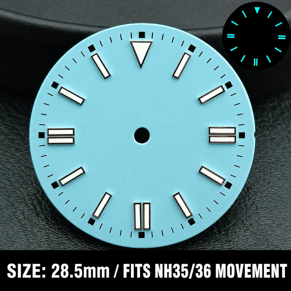 28.5MM Dial Size Green Luminous Dial Colorful Watch Movement Dial for NH35 8215 2836 Watch