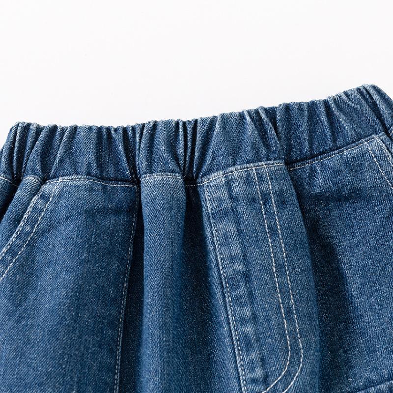 Summer Five Quarter Pants for Boys Fashionable Double Pocket Cover Woven Logo Mid Pants Korean Loose Pants