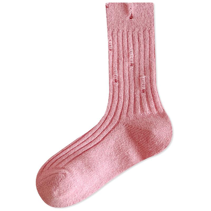 Season Socks Hole Stacking Socks Trendy Outer Wear Personalized Retro Fleece Thickened Warm Australian Fleece Medium Tube Socks