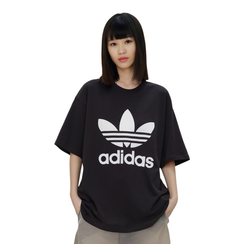 adidas Originals Adicolor Classics Trefoil Logo Print Kurzarm T-Shirt Damen Oberteile Schwarz IK4035