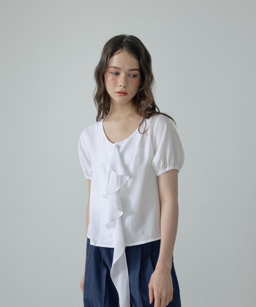 Apeijeu Soft Long Ruffle Blouse(White)