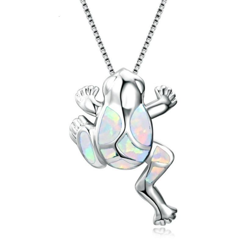 Bohemia Cute Frog Pendant Necklace For Women Inlay Blue Imitation Opal Necklace Wedding Party Jewelry Christmas Gifts for Her
