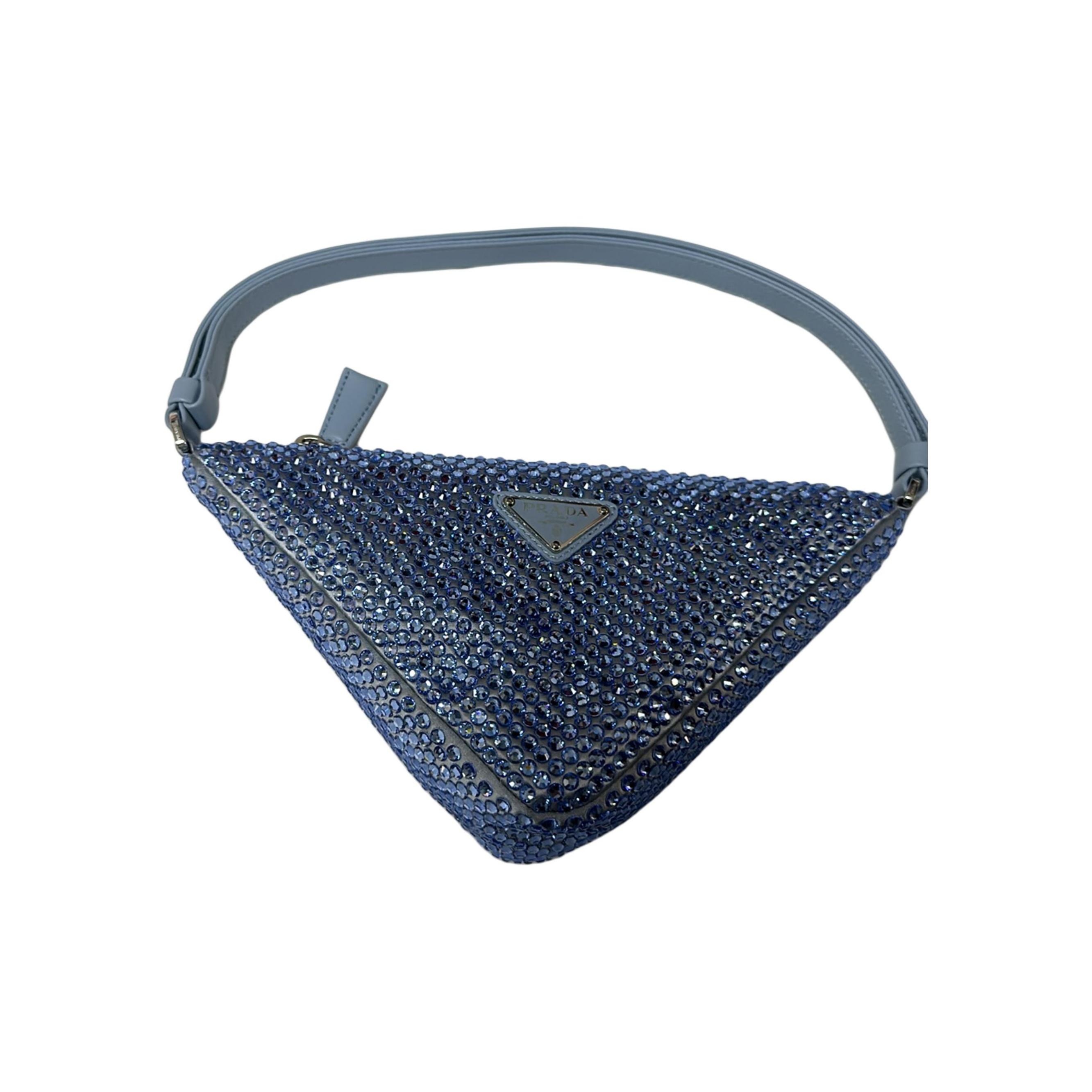 

Prada Full Diamond Triangle Logo Zipper Closure Crystal Underarm Bag Tote Shoulder Bag Women Bags Blue 1BC190_2AWL_F0076 Basic Set (Bag+Dust Bag)