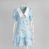 French V-neck Puff Sleeve Summer Dress with Waist-Tightening Print and Ruffle Details for 2025