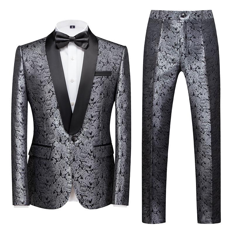 Men's Cross-border Hot-selling Jacquard Two-piece Evening & Business Casual Suit.