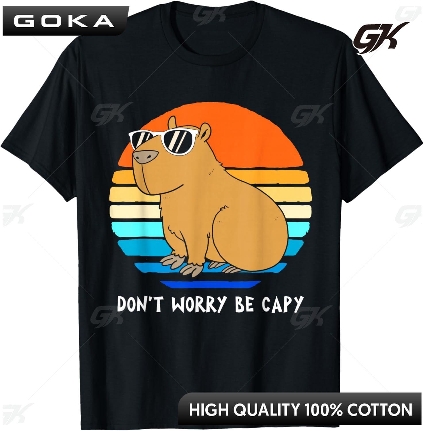 Retro Rodent Funny Capybara Dont Be Worry Be Capy Printed Graphic TShirt casual Fashion Comfortable Round Short Sleeved Tops S