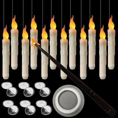 12/24/36 Pezzi Candele LED Galleggianti con Telecomando a Bacchetta Magica Candele Coniche Senza Fiamma Tremolanti Decorazioni per Feste di Halloween, Casa, Matrimonio