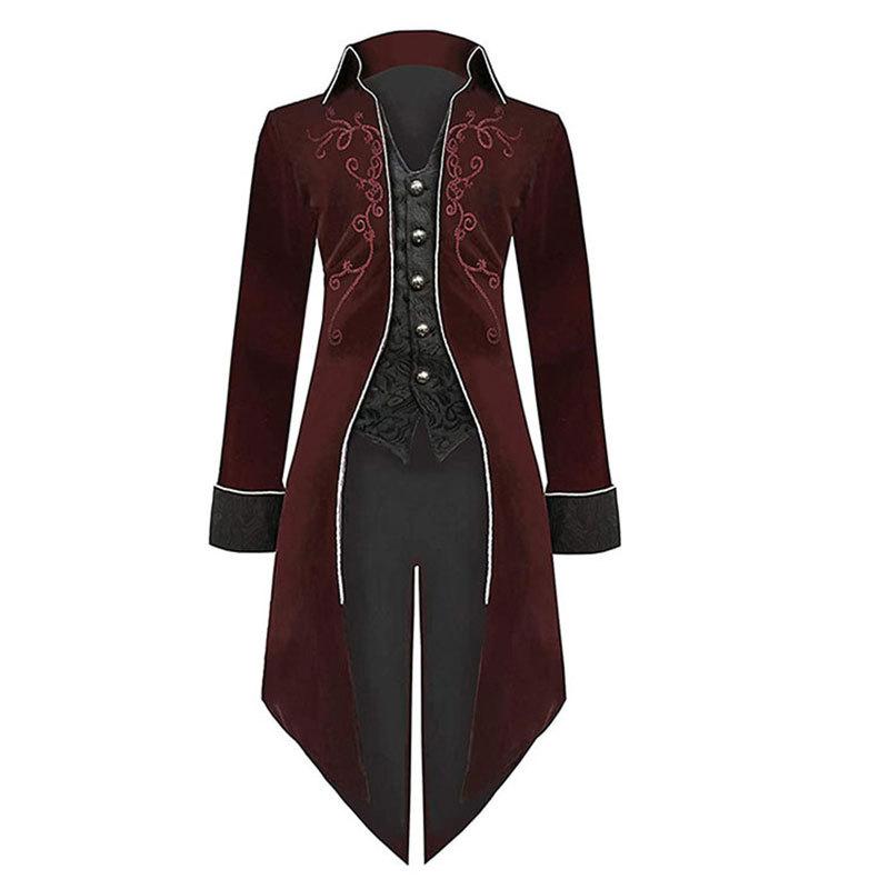 

Punk Mens Coat Long Jacket Black Gothic Steampunk Hooded Trench Halloween Cloak S красный