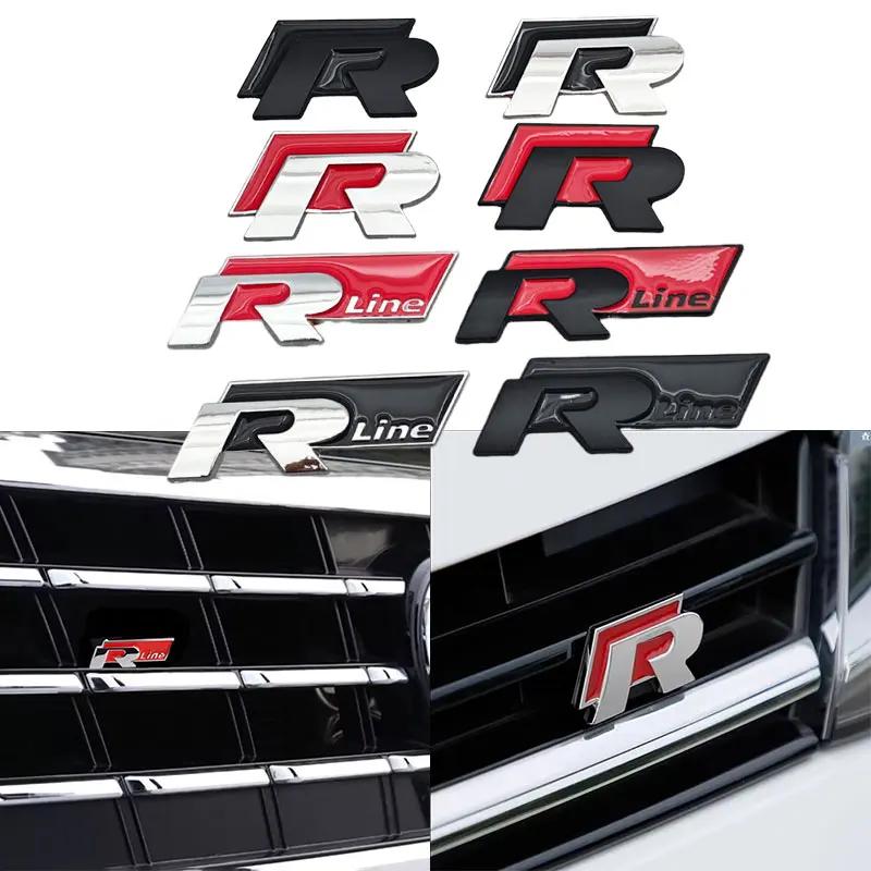 ASRHP1 3D Metal R Line R Logo Front Grill Emblem Car Rear Trunk Sticker For Volkswagen VW R Line Golf 4 5 6 7 Touran Polo Accessories