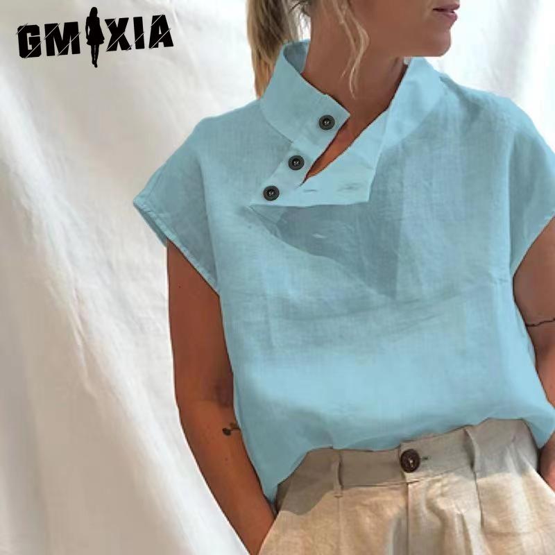 

GMXIA Женские Модные Повседневные Блузки и Рубашки с Коротким Рукавом и Принтом Однотонного Цвета XXXXXL небесно-голубой