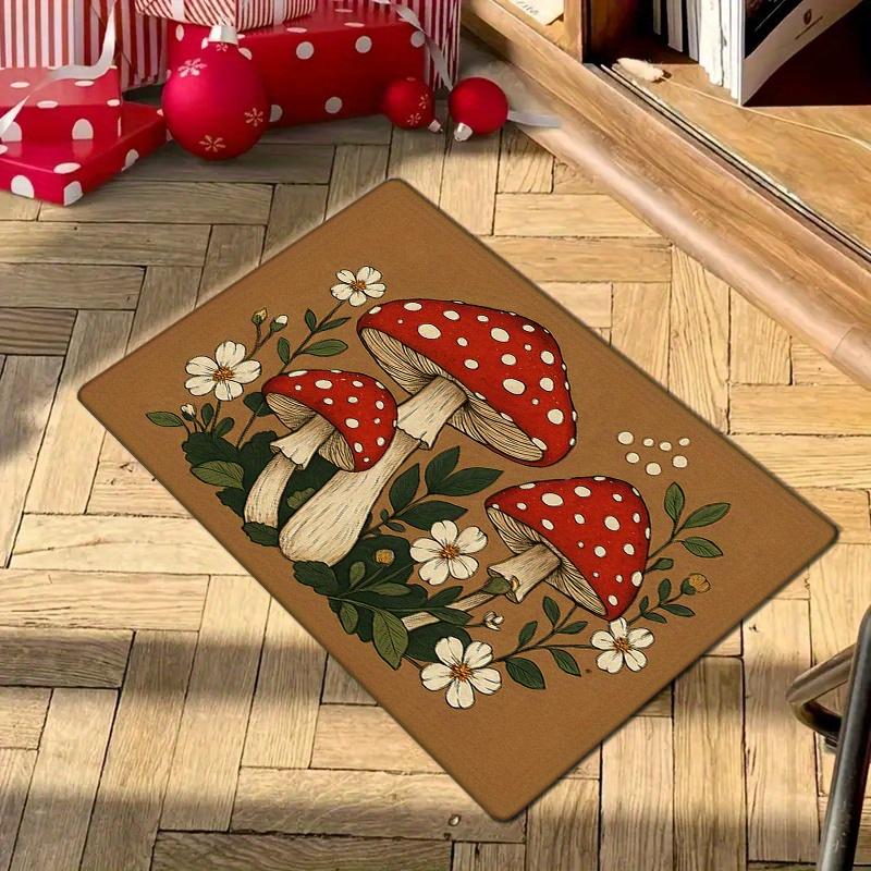 

1pc Mushroom-Themed Door Mat - 0.47inch Thick, Natural Hand-Painted Style, Polyester Fiber, Ideal for Kitchen, Living Room, Porc 40x60cm
