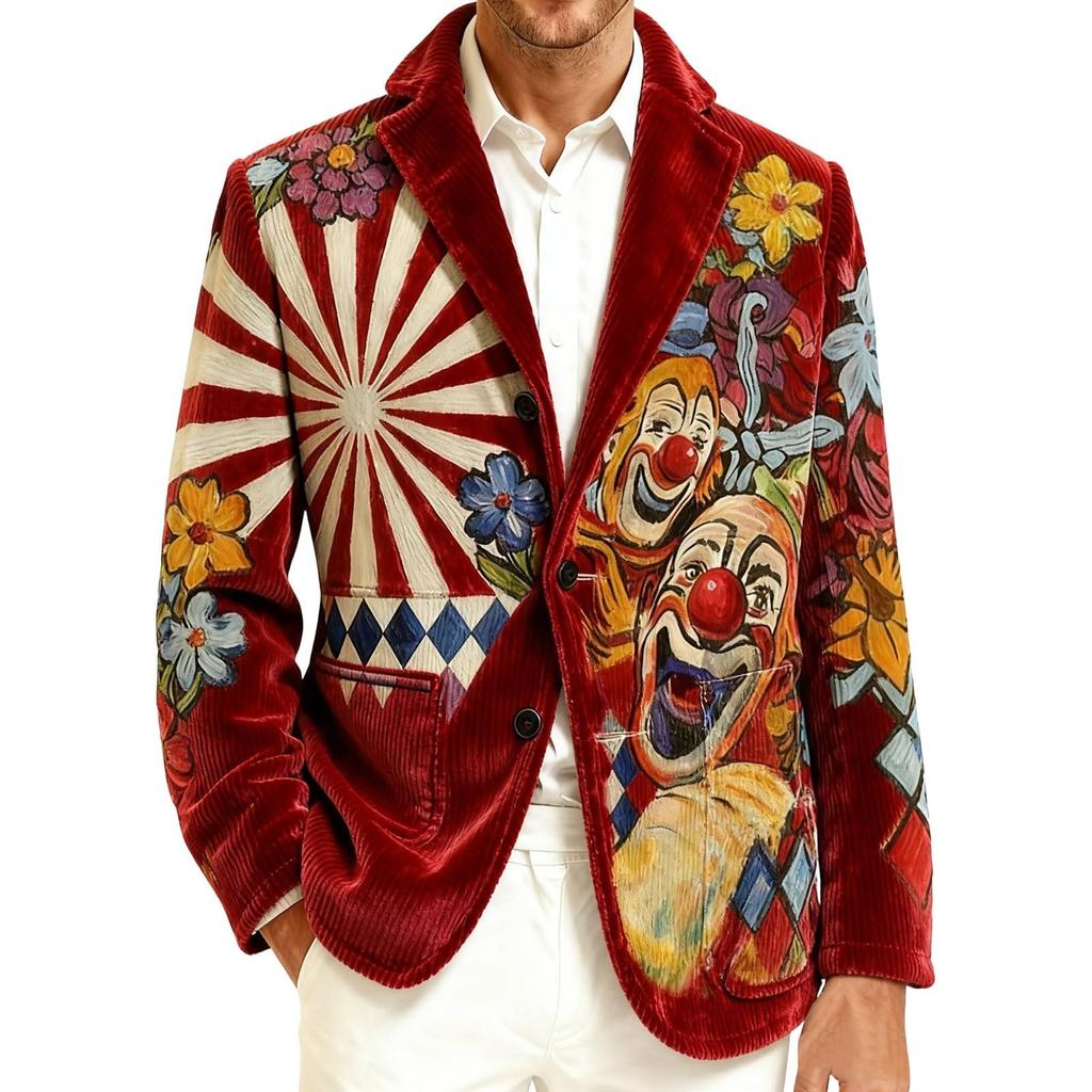 Men's Casual Trend Digital Print Corduroy Cardigan Suit Jacket