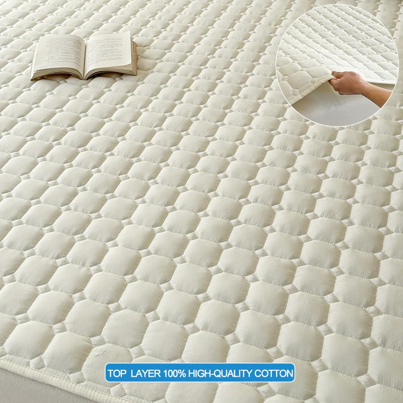 Quilted Mattress Cover Breathable Mattress Protector,Bed Sheet with Straps,Soft,Washable,Anti-Slip,Hypoallergenic, Noiseless