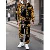 Fashion Casual Autumn Winter Men'S Suit? Fierce Tiger 3D Print Long Sleeve Hooded Sweatshirt And Pants? Two-Piece Set? Streetwear & Majestic Style?