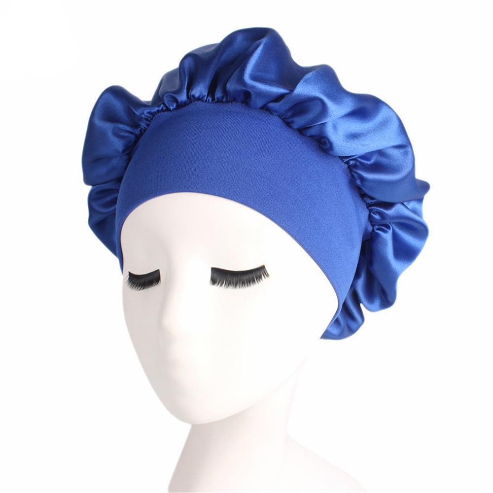 New Women's Satin Solid Wide-brimmed Sleeping Hat Unisex Head Wrap Elastic Band Cap Hair Care Bonnet Night Hat Bonnet De Nuit