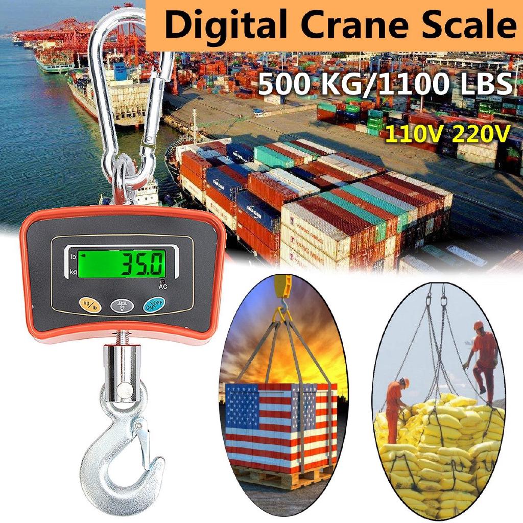LED 500 KG / 1100 LBS Heavy Duty Industrial Hanging Scale Orange DC 6V Digital display Crane Scale
