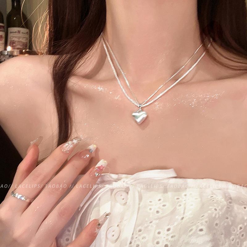 Годовое двуслойное брашированное ожерелье-сердце, женская темпераментная многослойная цепочка на ключицы