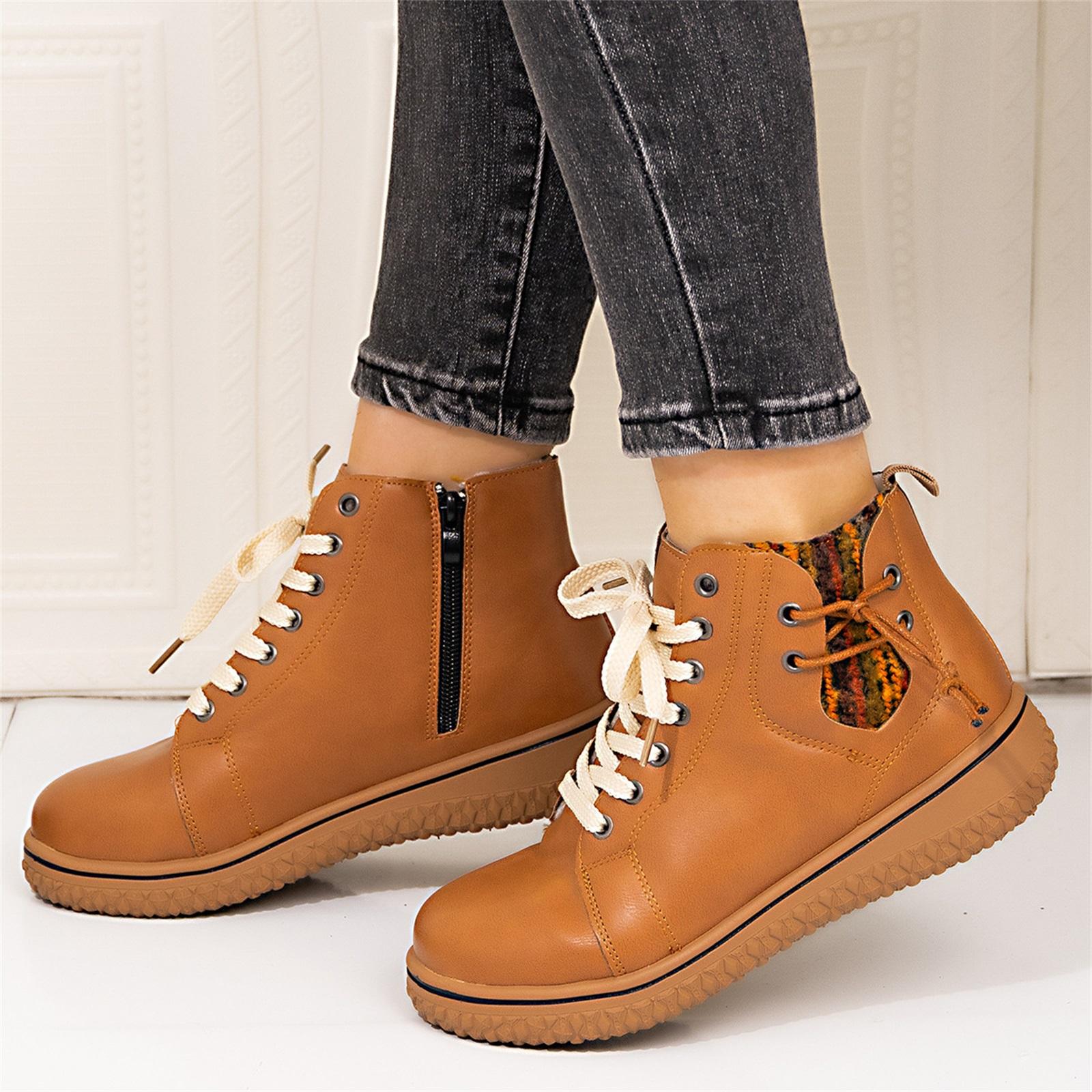 

Women s Fashion Round-toed Plus-size Lace-up Cotton Boots 36 коричневий